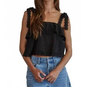 NEW BY TOGETHER eyelet layered top in black